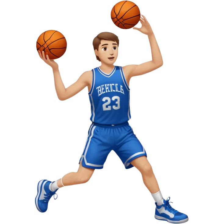 A white man with brown hair with a basketball, doing a layup emoji