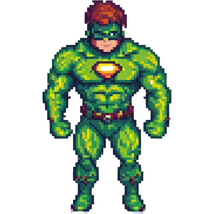 the Hulk, muscular green superhero, pixel art style emoji