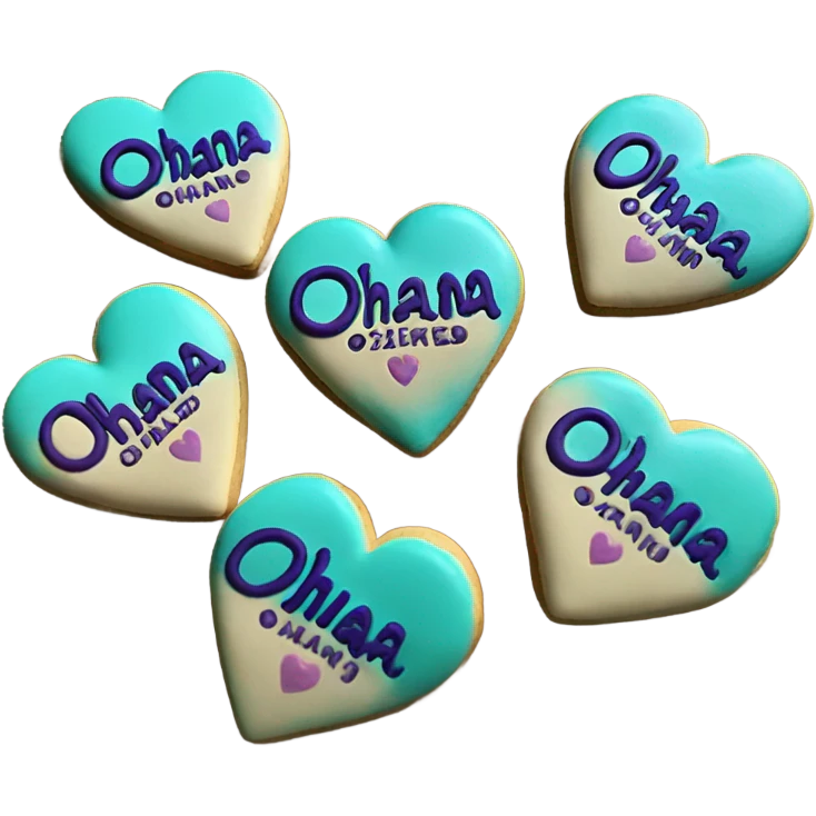 Teal purple Cookie heart with ohana emoji