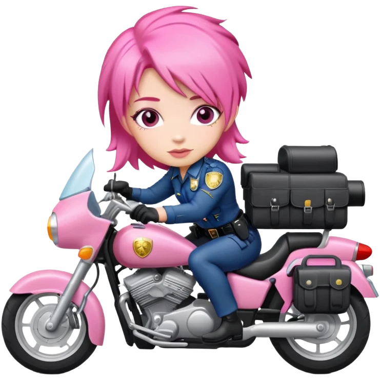 Female cop with pink hair on a motorcycle emoji