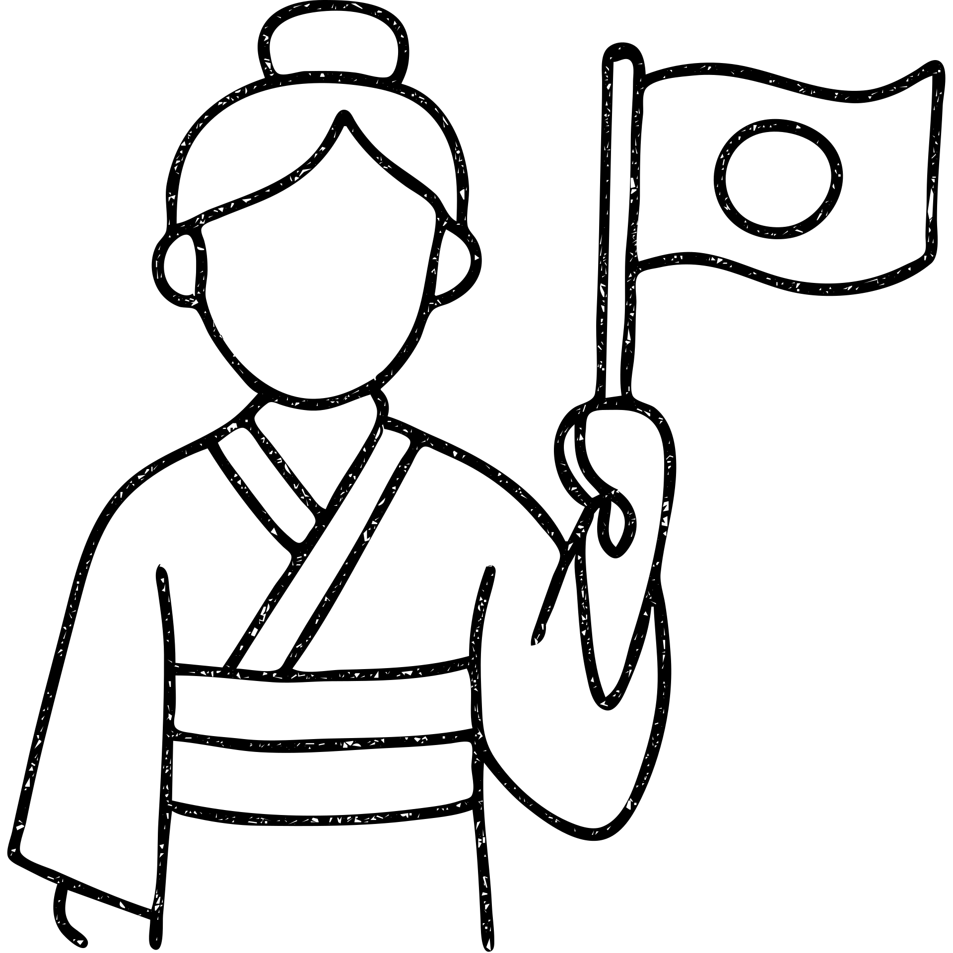 person in a traditional kimono holding the Japanese flag, hand drawn outlined icon emoji