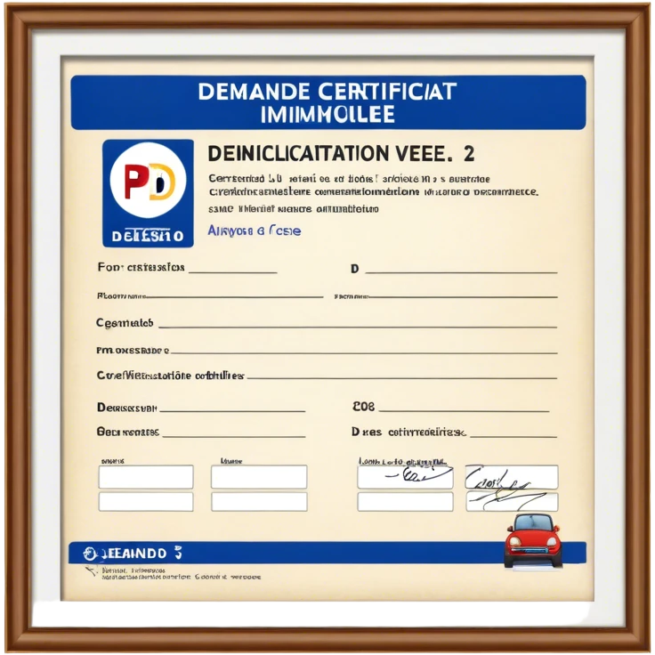do I without the words The image shows a French vehicle registration form called "Demande de Certificat d'Immatriculation d'un Véhicule" or "Carte Grise." It is used to register a vehicle in France. The form includes sections for vehicle details, applicant information, residence, technical characteristics, additional information, and signature. It must be accurately completed to avoid delays in processing. emoji