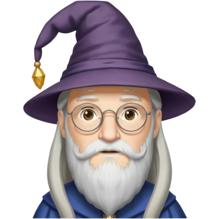 Design Albus Dumbledore with long white beard, half-moon glasses, wizard hat & wise expression. emoji