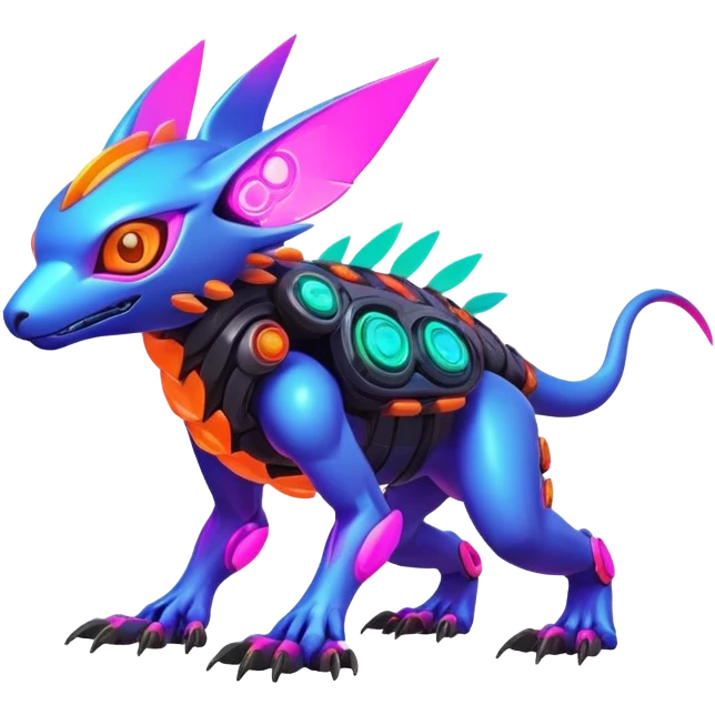 Tropical exotic futuristic lush warm-colored modern colorful neon-colored cyber-Fakémon-Digimon-Trico-creature emoji
