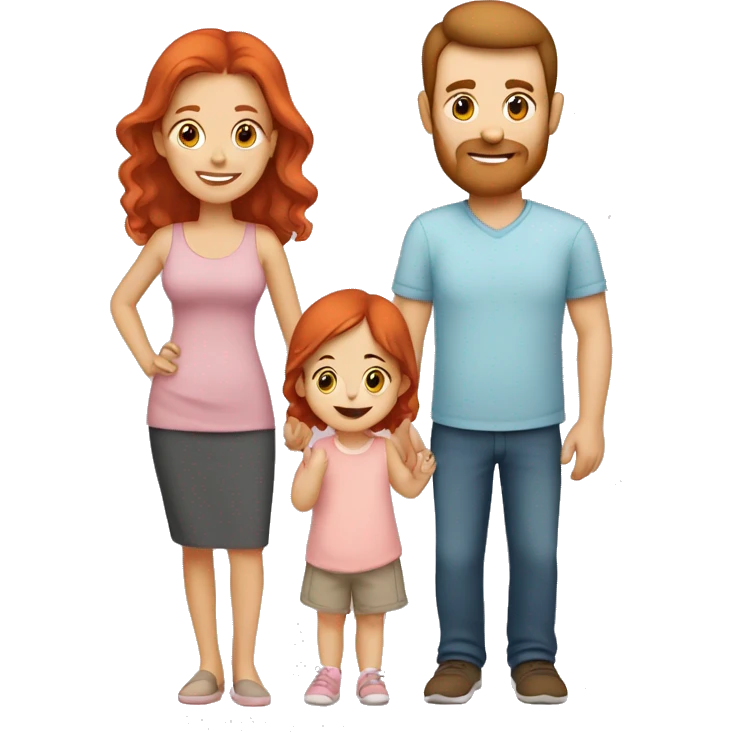 Parents with a baby girl - mom has red hair, dad has brown hair and the baby is a girl. All of them are Caucasian  emoji