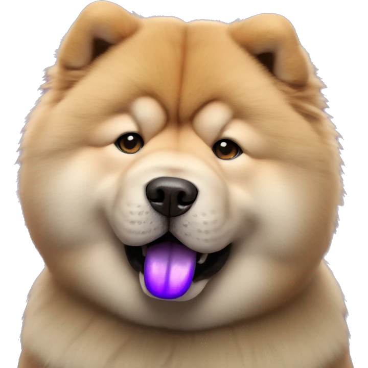 Chow chow with purple tongue, photorealistic 4k emoji