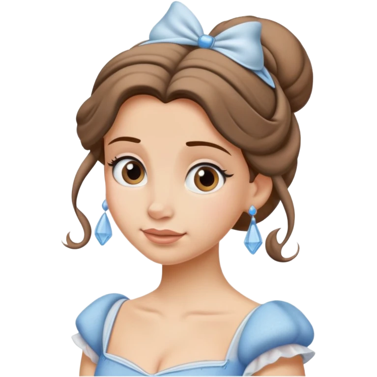 Cinderella emoji, before transformation, wearing rags, brown hair tied back, hopeful expression emoji