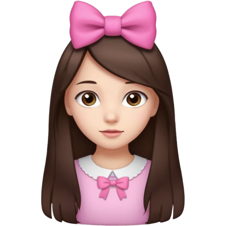 cute girl with dark long straight brown hair with pink bow in hair on te side emoji