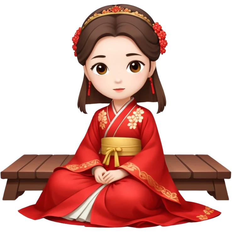 Beautiful girl wearing red Hanfu wedding dress sitting emoji