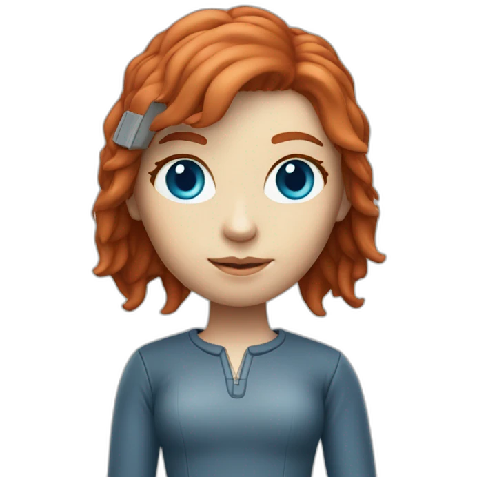 red-haired girl blue eyes with 3d printer emoji