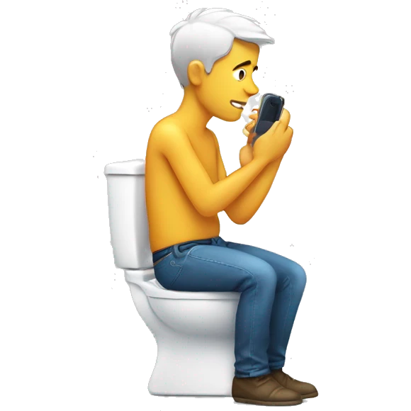 Man on toilette with mobilphone emoji