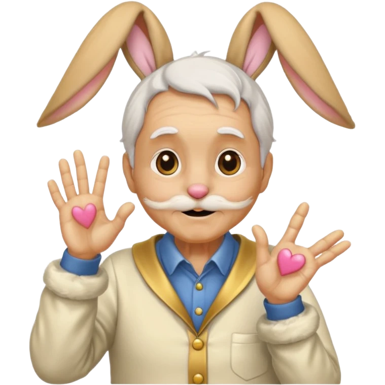 바니걸 옷을 입은 피부가 황금색인 할아버지가 손하트를 날리며 부끄러워한다 emoji