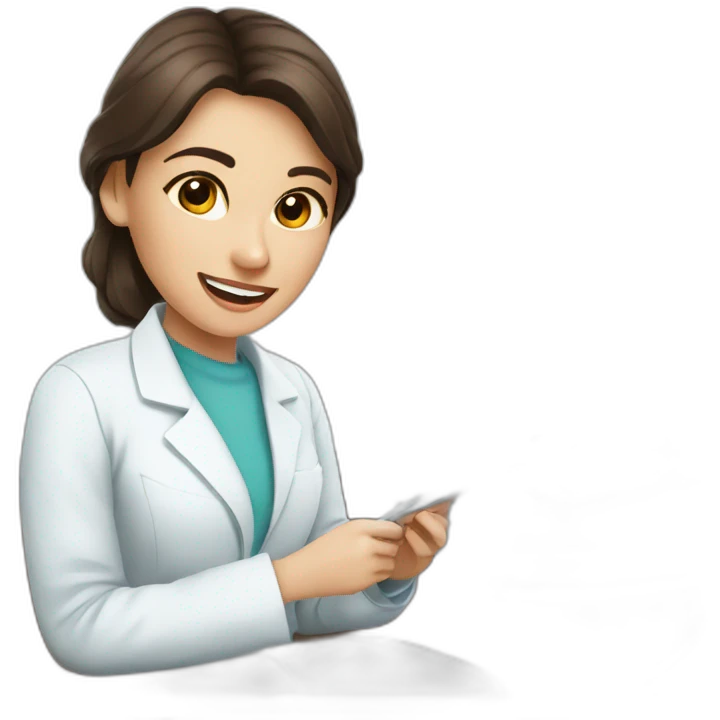 young brunette woman with brown eyes studying dentistry emoji