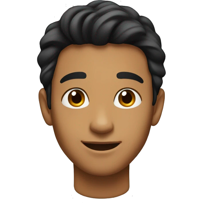 A young man with caramel skin, slightly longer black hair, a smiling face without a beard. Clean eyebrows  emoji