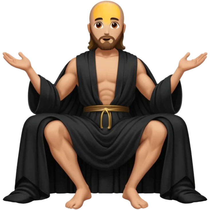 fullbody bald jesus christ jacked, sleeveless black robe sitting hand down emoji