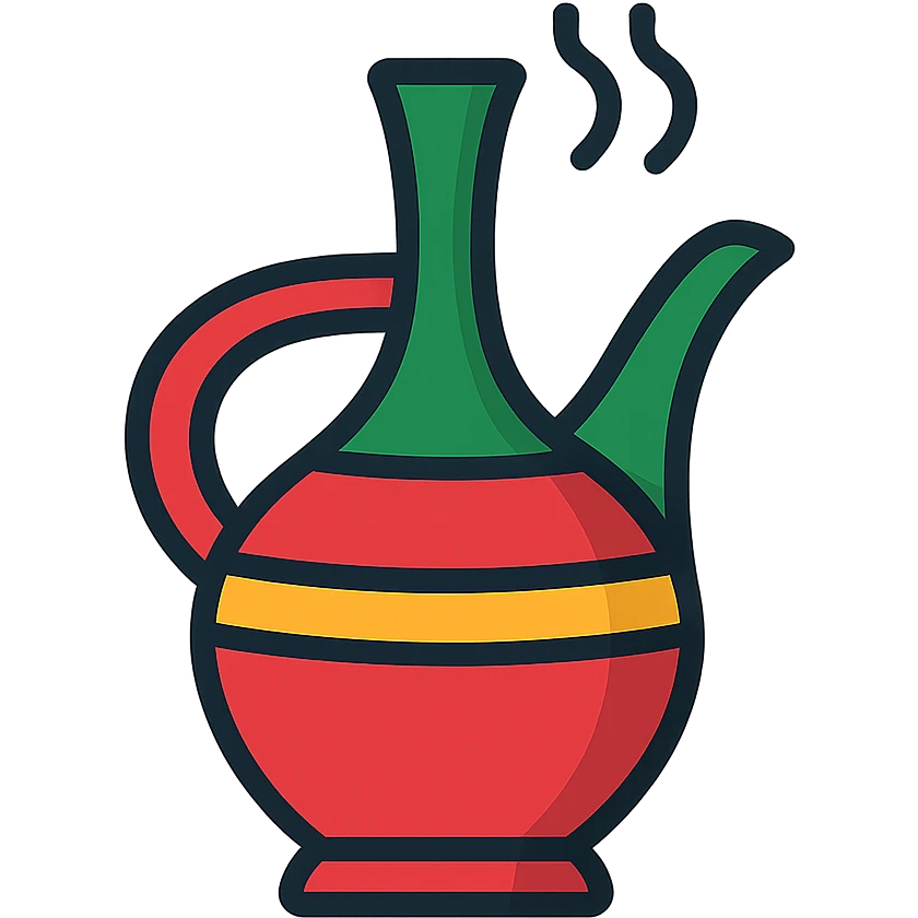 stylized icon of Ethiopian coffee pot jebena with steam, clean lines, simple colors emoji