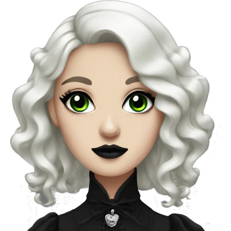 Goth lady with black lolita dress, green eyes, black eyeshadow emoji