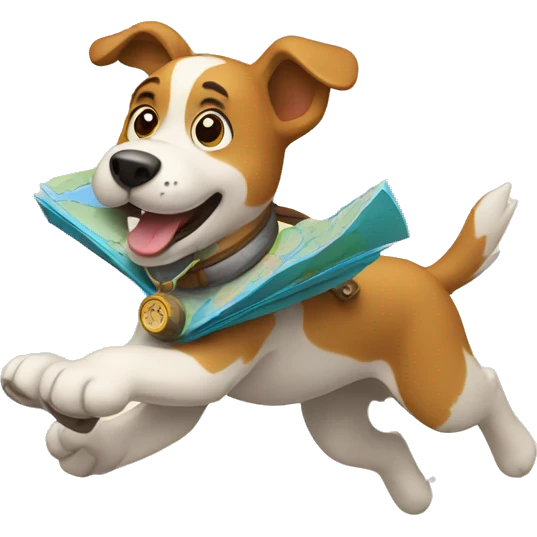 dog running and holding a map and compass emoji