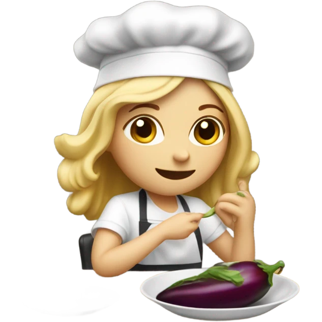 Blonde white girl eating eggplant (the eggplant is wearing a chef’s hat) emoji