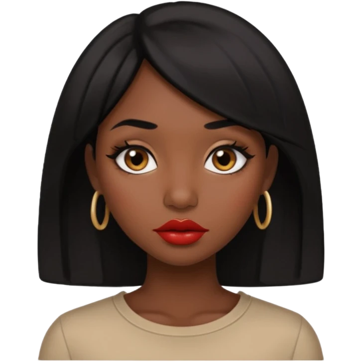 Dark skin gurl with black hair, big lips m, dark brown eye, octagon face shape and chinky eyes no red lipstick  emoji