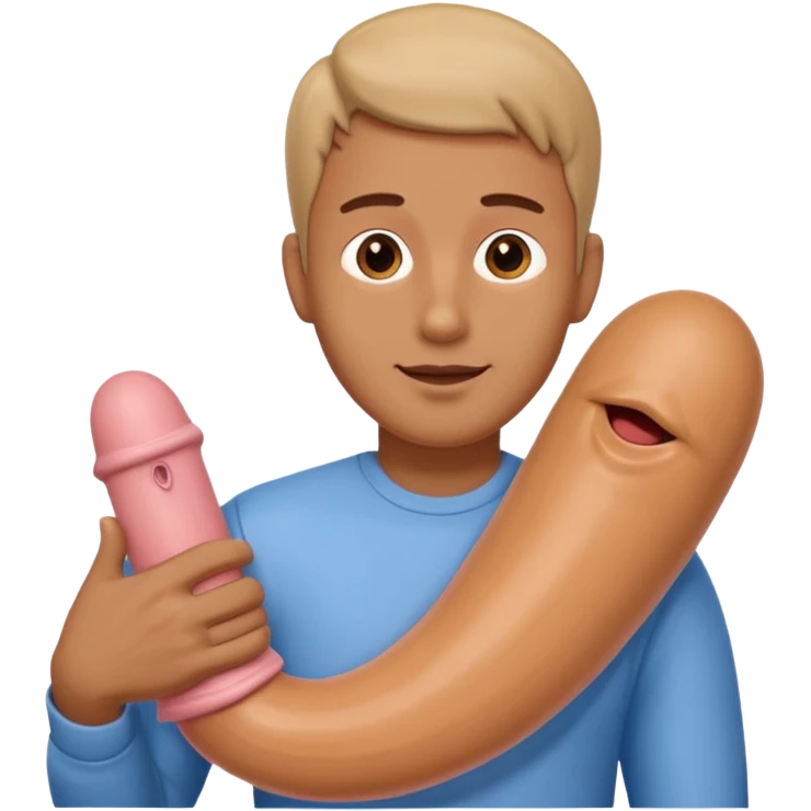 Man hugging a Penis dildo emoji
