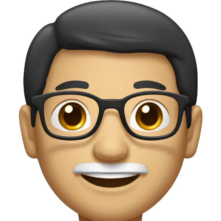 old catholic priest with black hair, smiling with teeth and glasses emoji