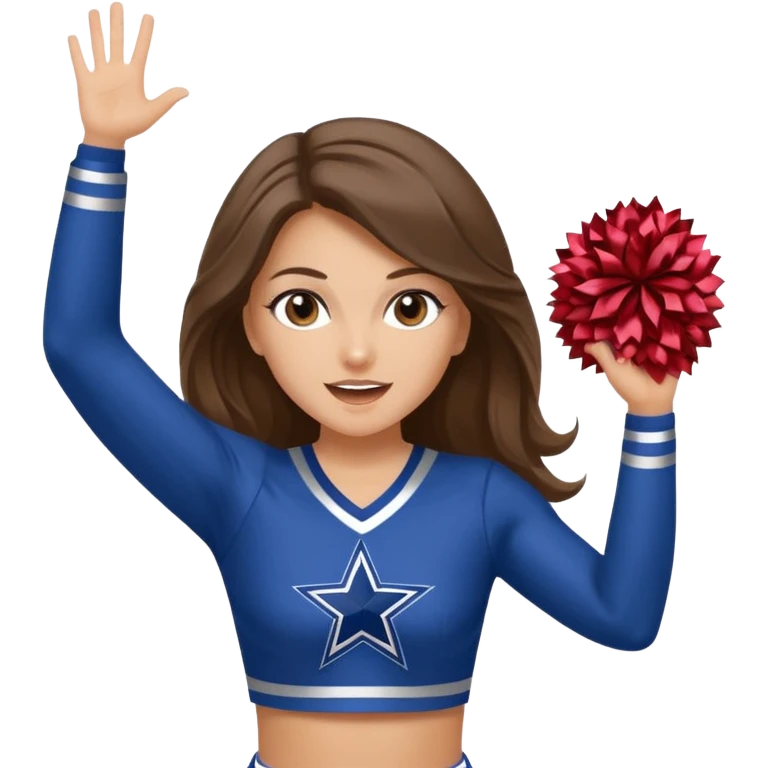 white happy long haired brunette girl hazel eyes in dallas cowboy cheerleader outfit cheering emoji