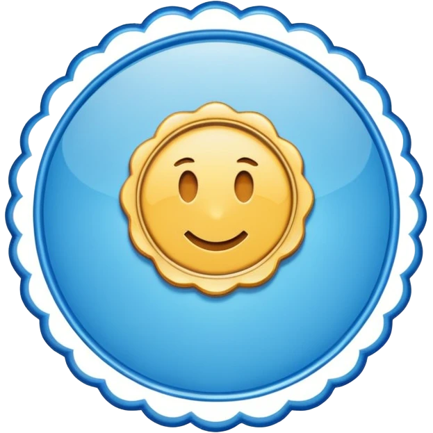 A blue scalloped circle with a verified thing emoji