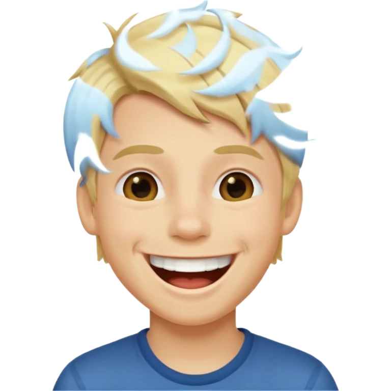 boy with straight blonde hair, laughing emoji
