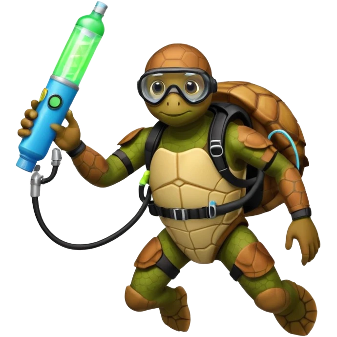 A calm sea turtle diver with mini oxygen tank, descending with a glow-stick in hand.

 emoji