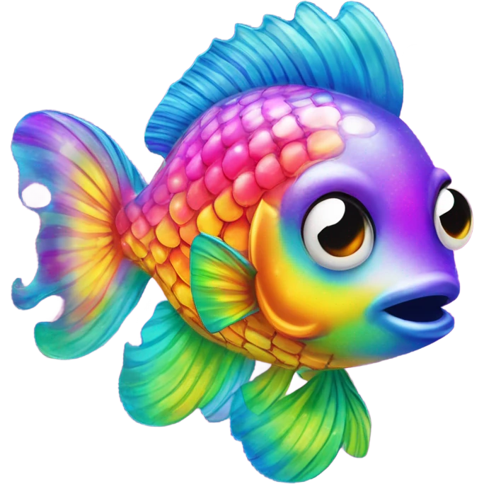 Lisa frank sparkly rainbow fish with heart bubbles emoji