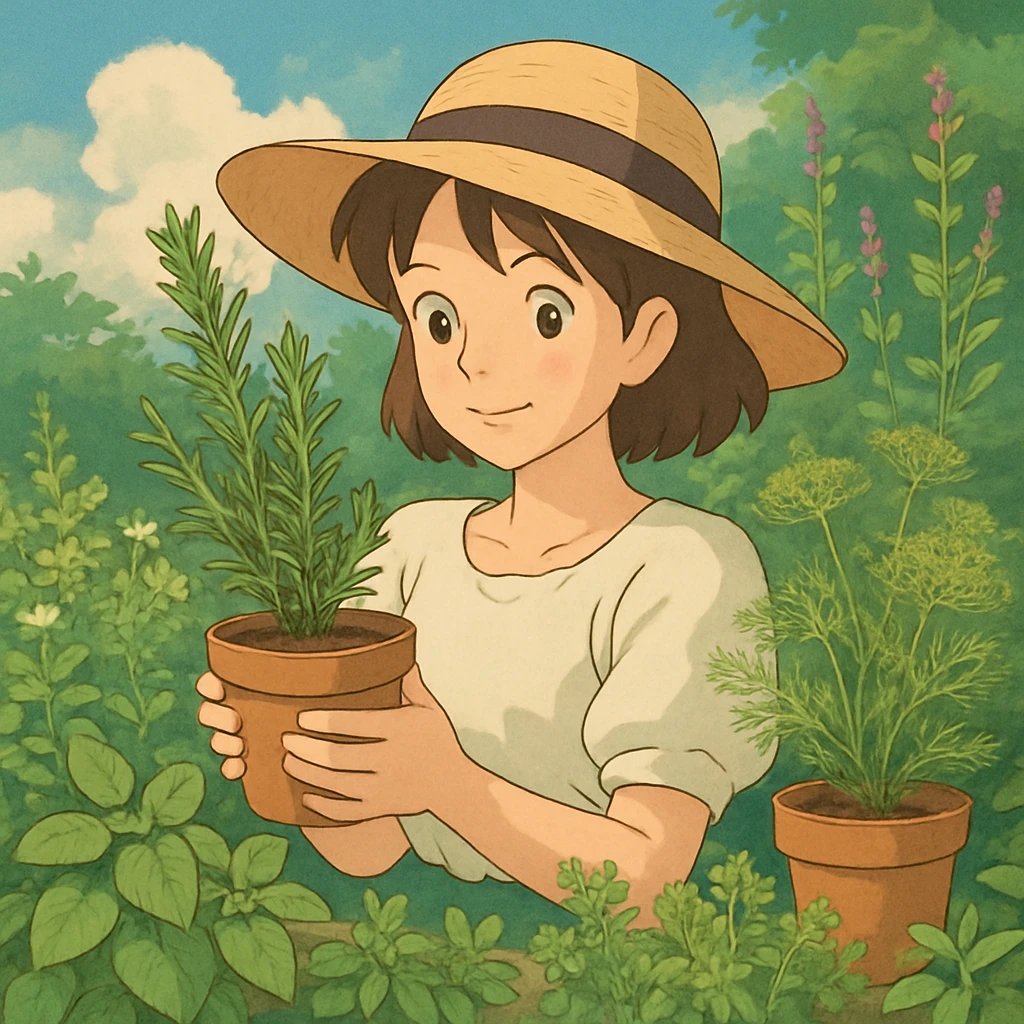 herbs, ghibli style illustration emoji