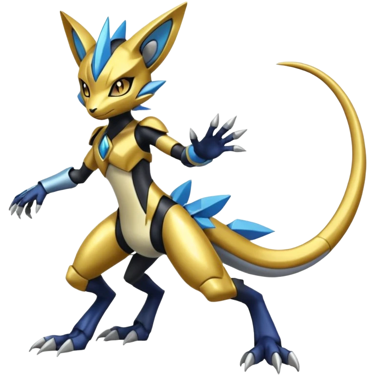 Modern Futuristic Cyber-Meloetta-Greymon-Greninja-Zeraora-Pokémon-Digimon-Fakémon-fusion-hybrid-creature emoji
