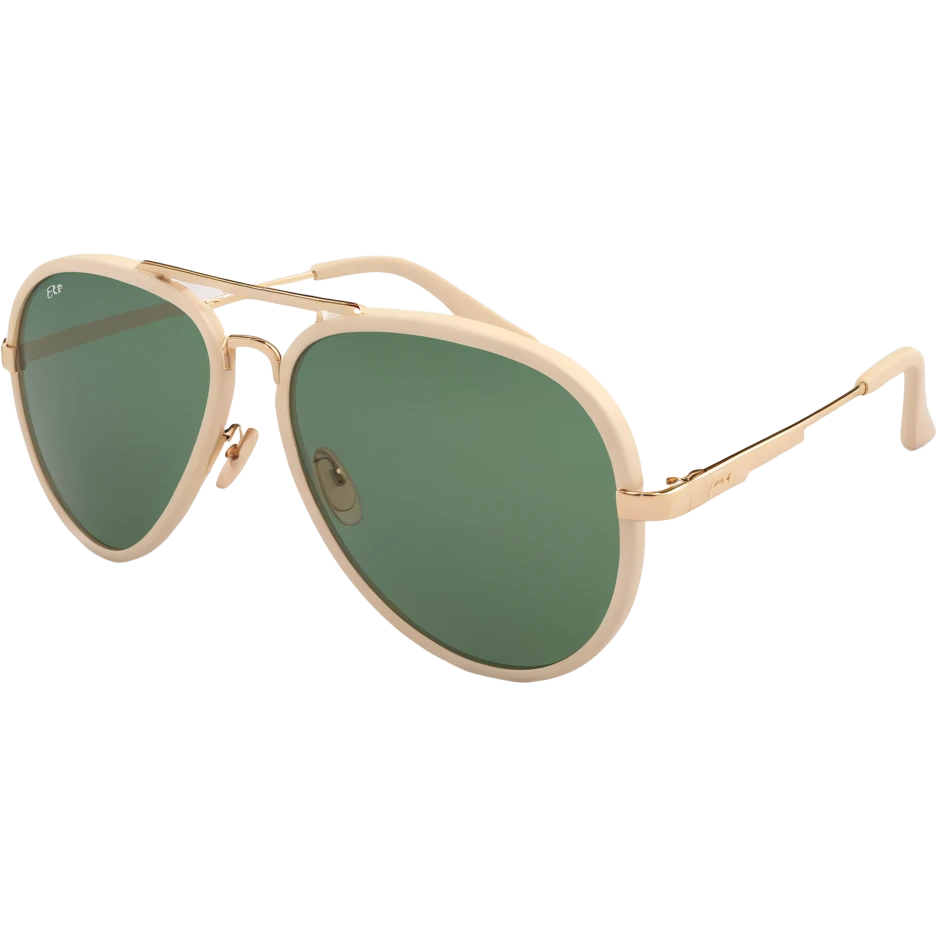 aviator sunglasses with light beige frame and dark green lenses, no text emoji