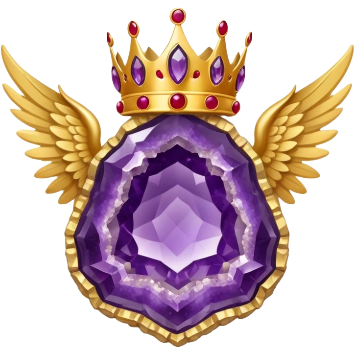 Big amethyst geode wit red rubby dots award-in-frame-decorated-with-big-golden-angel--wings and crown emoji