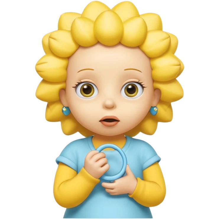 A 3D cartoon baby character fully yellow skin, styled like Maggie Simpson, with pacifier, big eyes, smooth shading, Memoji-style rendering, consistent with other yellow Simpsons characters. emoji
