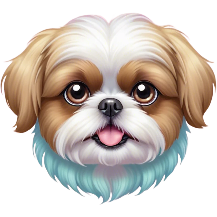 Cinematic Comical Shih Tzu Portrait Emoji, Head cocked with a hilariously exaggerated, shocked expression and twinkling, comically wide eyes, showcasing a fluffy, luxurious fur in soft pastel tones, simplified yet whimsically detailed, glowing with a playful, sassy radiance, high shine, exuding a humorous and cheeky charm, styled with a soft glowing outline, capturing the essence of a Shih Tzu that looks as if it could burst into a fit of playful antics at any moment! emoji