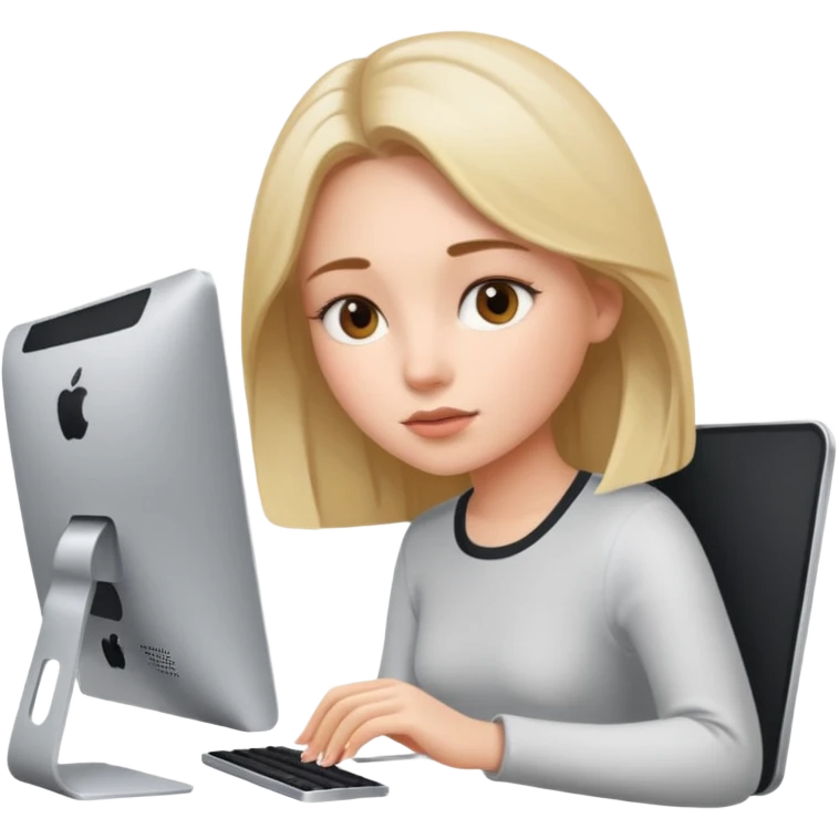 Girl working with iMac emoji