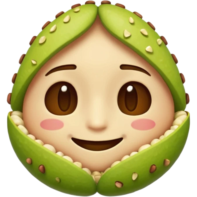 can you make a cuite pistachio emojii that is pixalited and wear th echaracter laught/ smile to the point where it closes it eyes  emoji