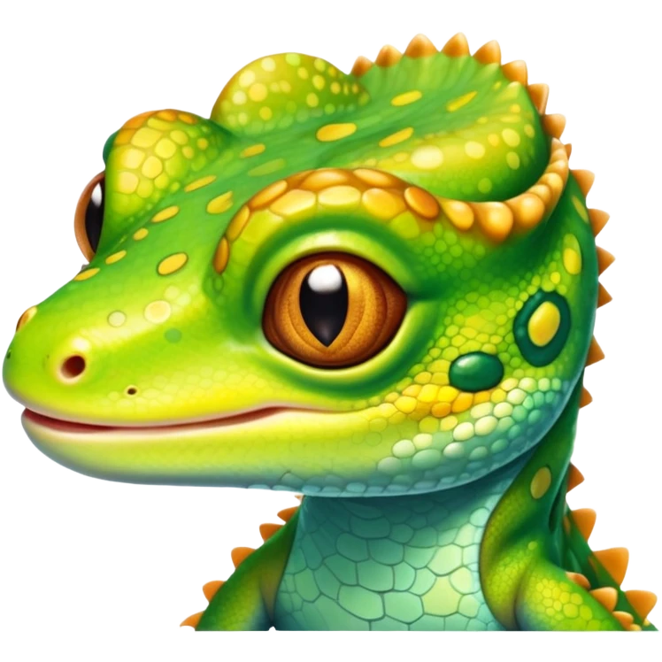 cinematic-cute-realistic gecko-portrait-emoji,-head-tilted-playfully-and-inquisitively,-featuring-a-small,-charming-body-with-smooth,-vividly-patterned-scales,-bright,-sparkling-eyes-and-delicate,-sticky-toe-pads,-simplified-yet-irresistibly-adorable emoji