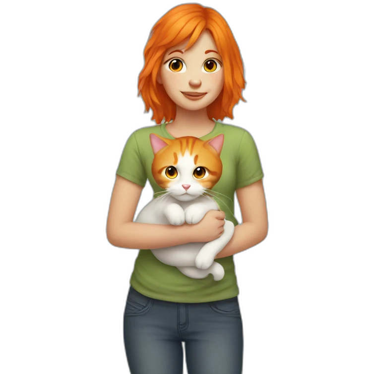 girl with orange hair holding fat cat emoji