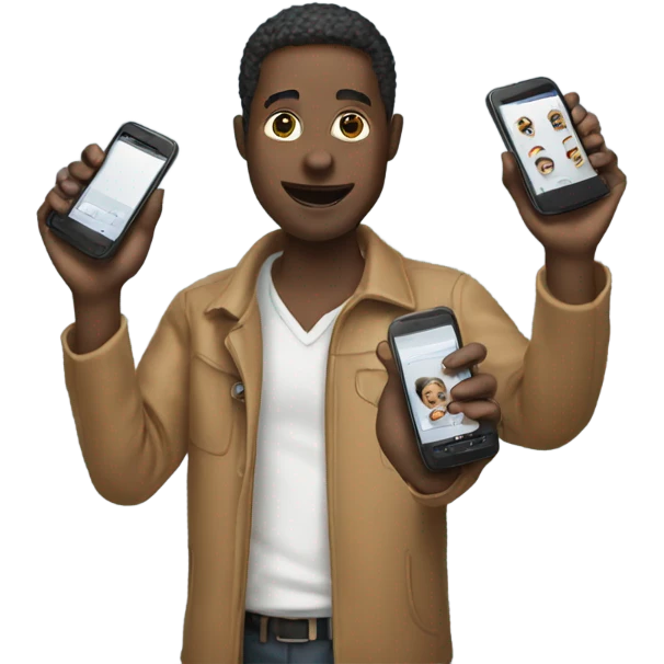 Person holding 3 phones emoji
