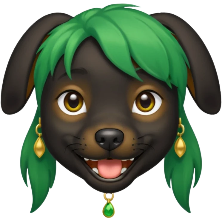 green haired black dog with earring and ha emoji