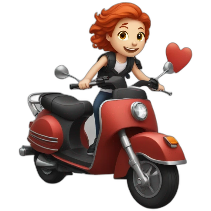 Red Headed boy riding a black scooter with a girl on the back emoji