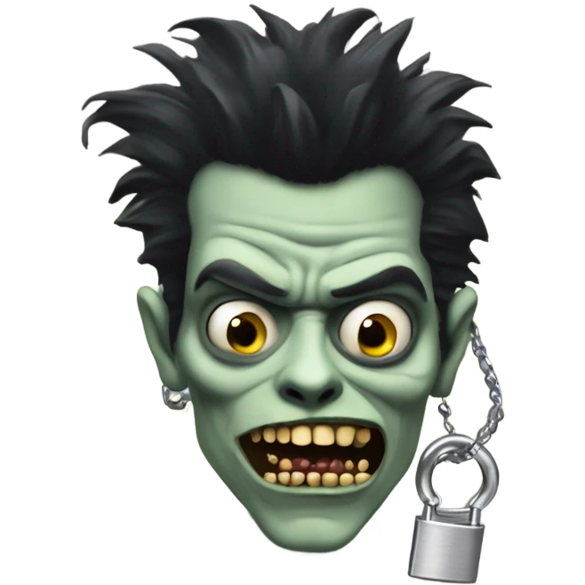 dancing black haired sid vicious zombie, wearing a necklace which has a padlock on it emoji