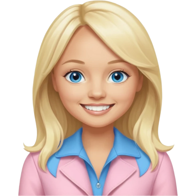 Emma Bunton with blonde long hair, blue eyes, light pink outfit emoji