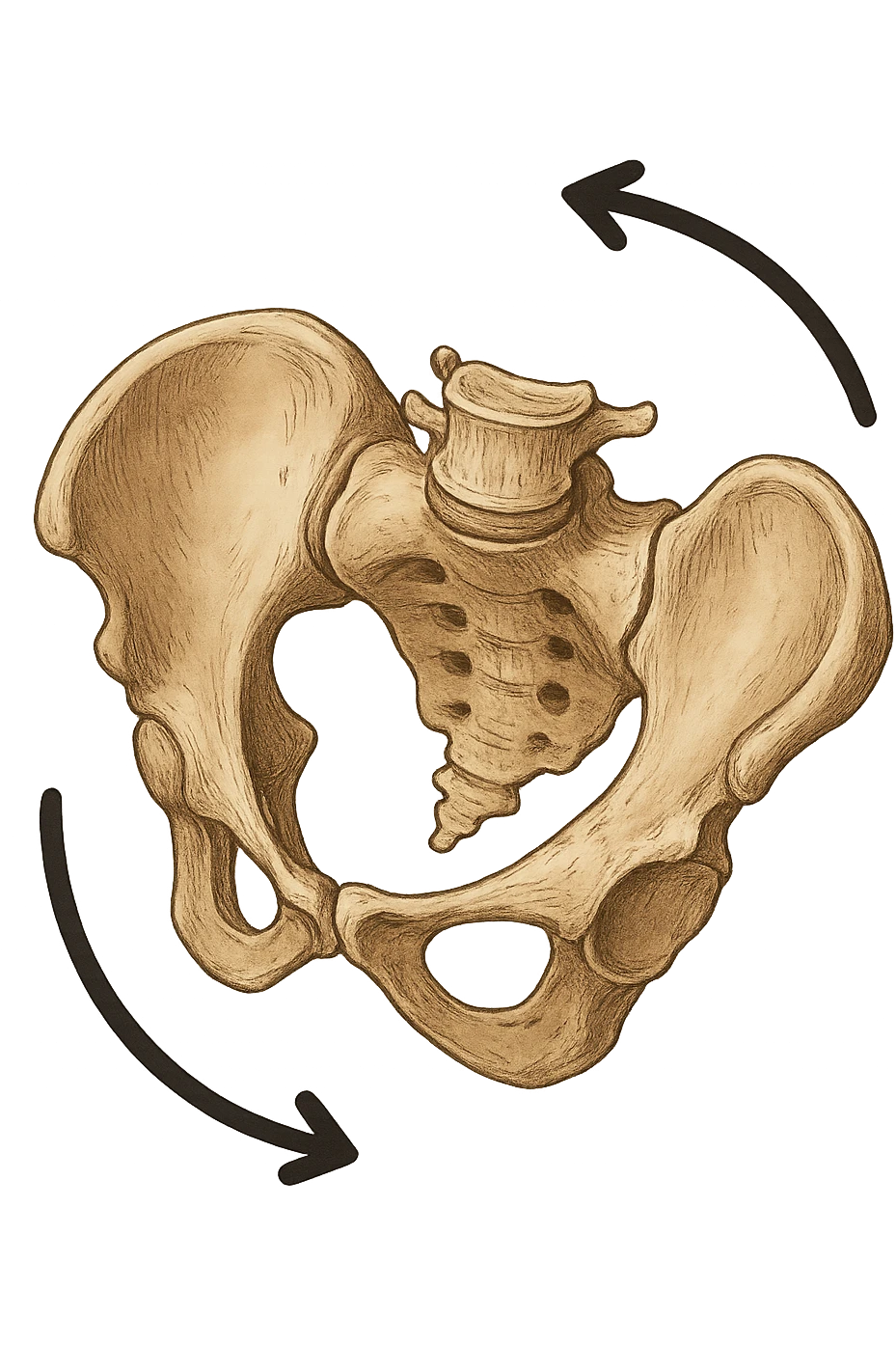 Bacino anatomico ruotato in senso orario con le frecce per far capire emoji