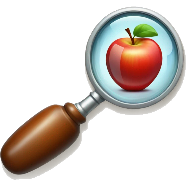 magnifying glass with red apple under the glass emoji