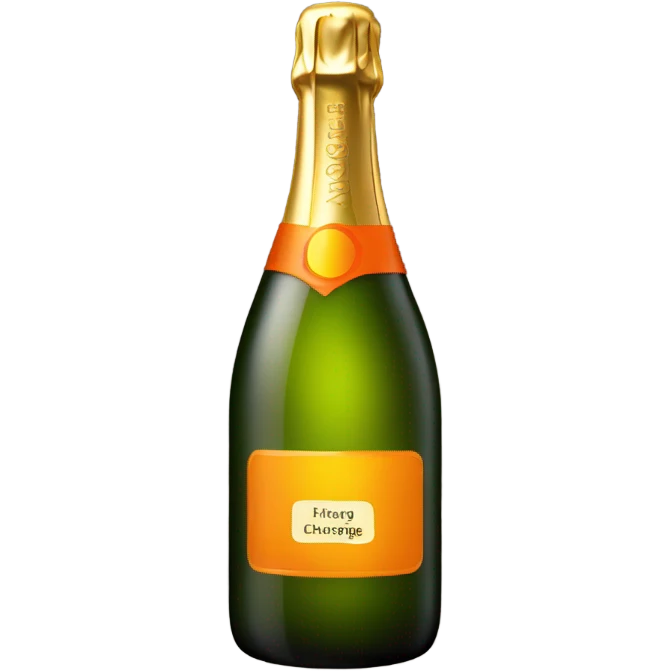 Bottle of champagne with yellow/orange label emoji