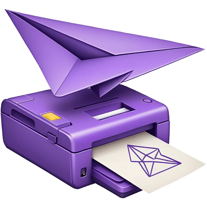 Printer purple with A paper airplane is drawn on paper emoji